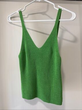Green Knit V-Neck Tank Top Anthropologie Maeve
